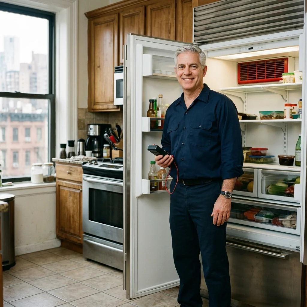 Certified expert technician servicing a Sub Zero wine cooler in Manhattan